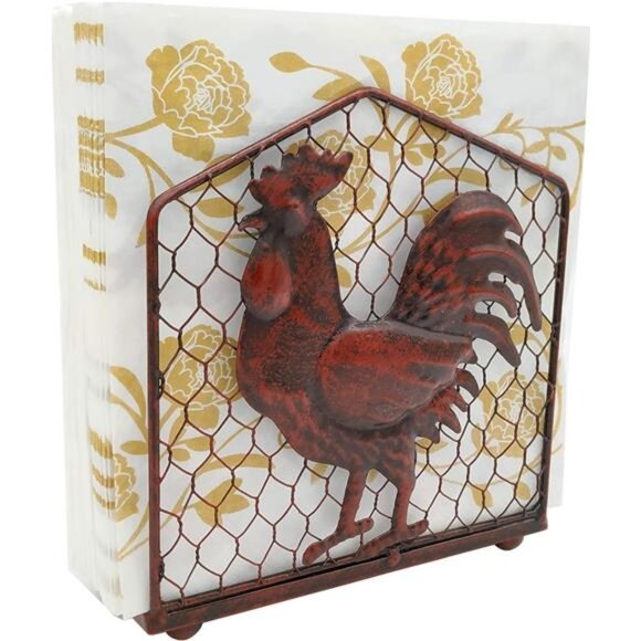 Metal Rooster Design Tabletop Napkin Holder/Freestanding Tissue - Picture 2 of 7